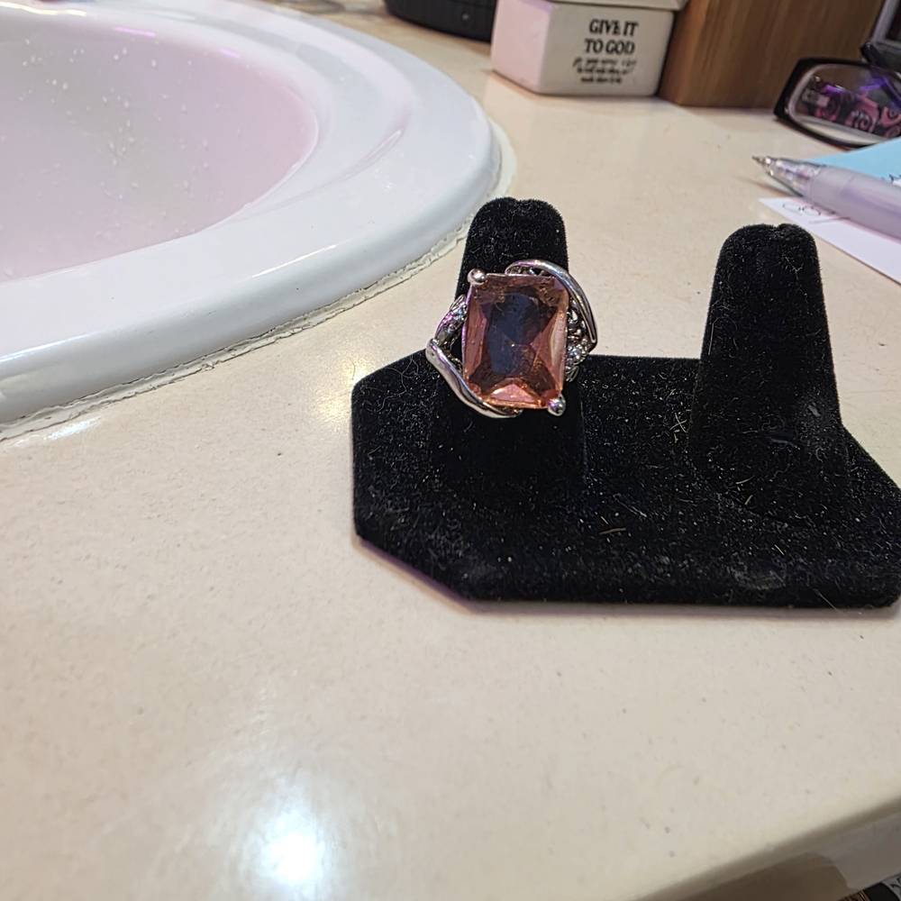 Elegant Silver Ring with Large Orange Topaz Gemstone